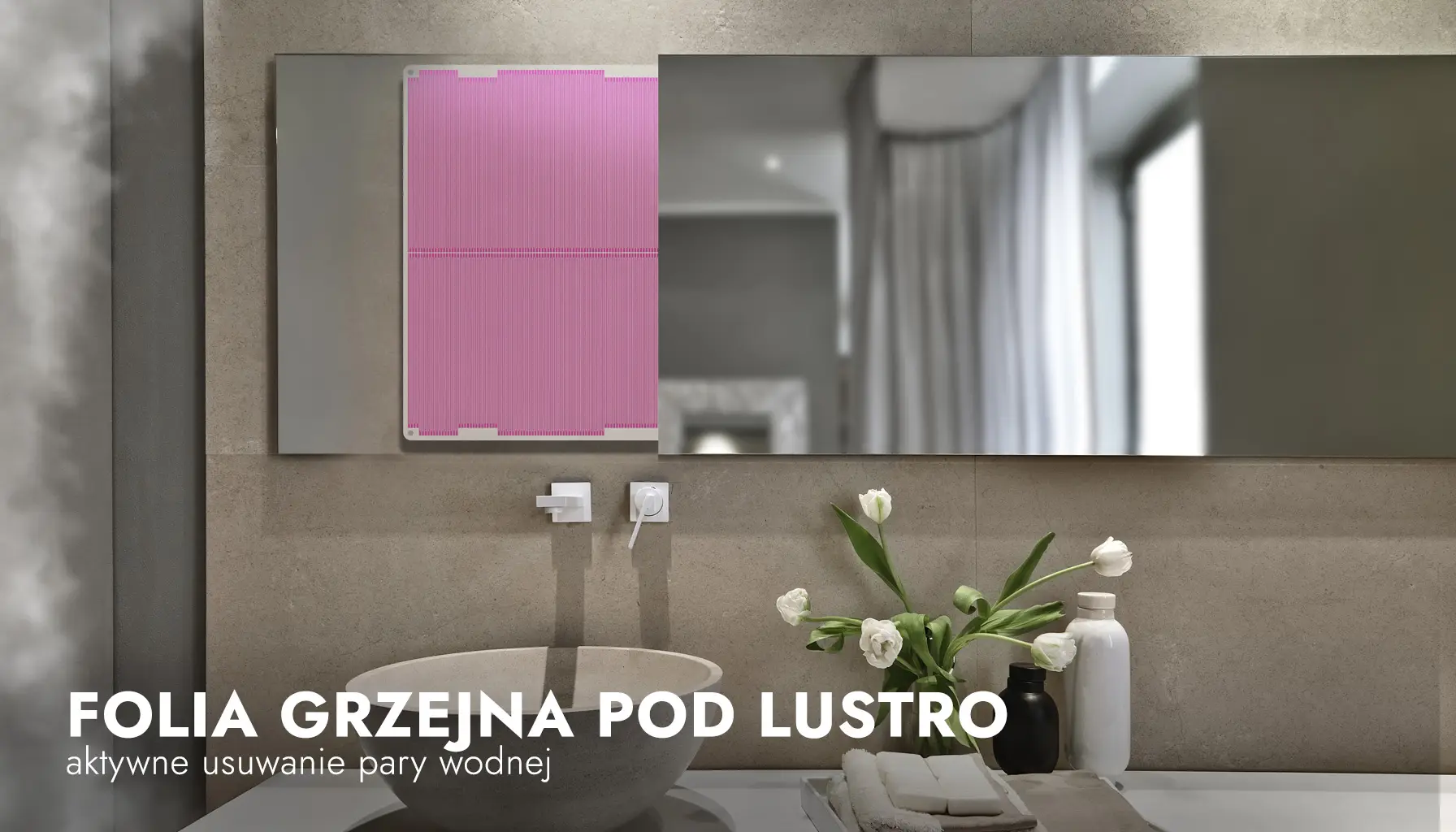 Wizualizacja folii grzejnej pod lustro