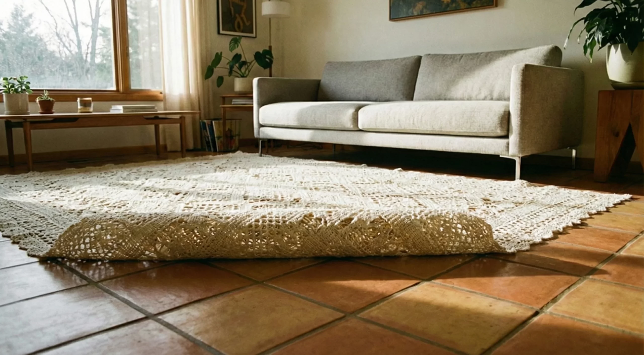 Salon z cienkim dywanem poprawiającym efektywność ogrzewania podłogowego.